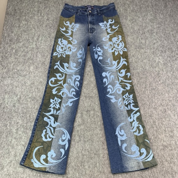 BrazilRoxx Denim - Brazil Roxx Women's Embroidered Floral Blue Mid Rise Flare Jeans Size 8 (27x30)